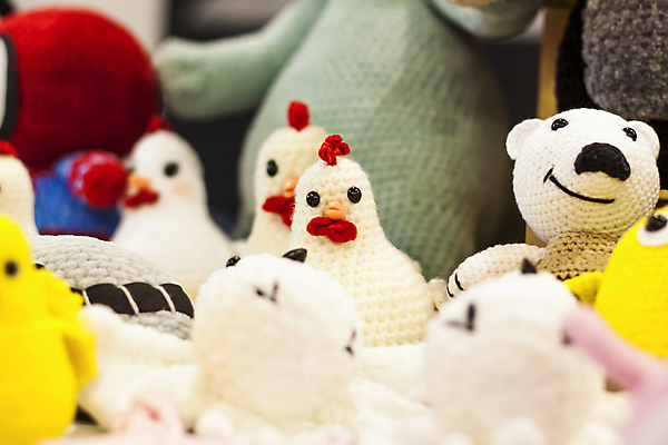 포토 JPG 해외이미지 실내 사람없음 전시 곰인형 닭 뜨개질 털실 소프트포커스 진열장 동물인형 손뜨개 인형가게 해외포토 인형 조류 촬영기법 취미 내부 상점 실 파일형식 이미지허브