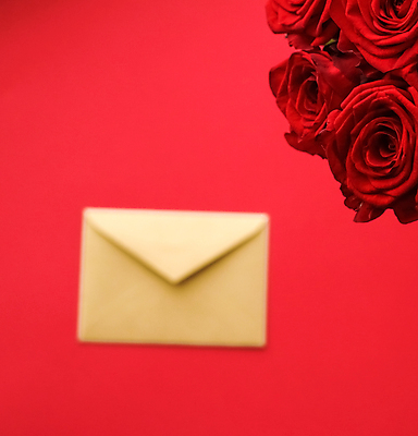 포토 JPG 해외이미지 꽃다발 백그라운드 편지봉투 발렌타인데이 사람없음 빨간색 장미 러브레터 해외포토 꽃 컬러 데이이벤트 봉투 편지 파일형식 이미지허브