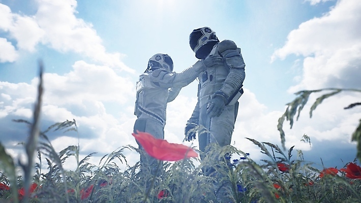 포토 JPG 해외이미지 지구 사람 상반신 성인 야외 두명 옆모습 행성 디지털합성 우주복 성인만 SF 해외포토 옷 뷰포인트 우주 파일형식 이미지허브