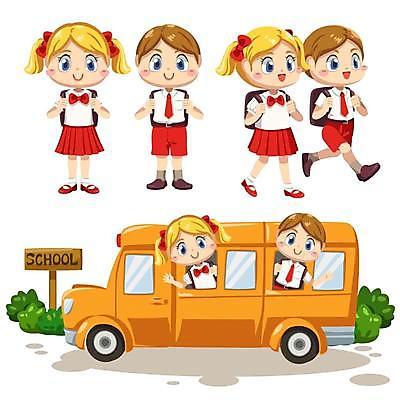 EPS 해외이미지 전신 여학생 여자 교육 교복 어린이 남학생 일러스트 초등학교 소년 여러명 상반신 친구 손들기 걷기 우정 스쿨버스 신학기 등교 어린이만 해외일러스트 학생 옷 남자 다수 학교 관계 모션 버스 사람 등하교 파일형식 벡터 이미지허브