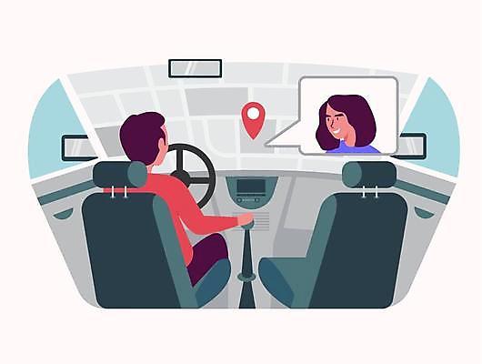 EPS 해외이미지 라이프스타일 여자 남자 일러스트 자동차 상반신 성인 두명 운전 도움 위치 약도 차안 네비게이션 GPS 위치정보 자동차내부 성인만 해외일러스트 육상교통 컨셉 지도 모션 사람 내부 생활 정보 파일형식 벡터 이미지허브