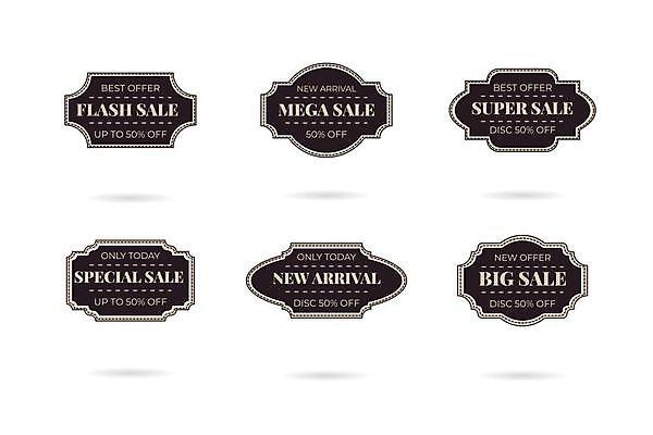 EPS 해외이미지 디자인 일러스트 사람없음 쇼핑 세트 라벨 세일 검은색 빈티지 고급 복고 해외일러스트 컬러 컨셉 프레임 파일형식 벡터 이미지허브
