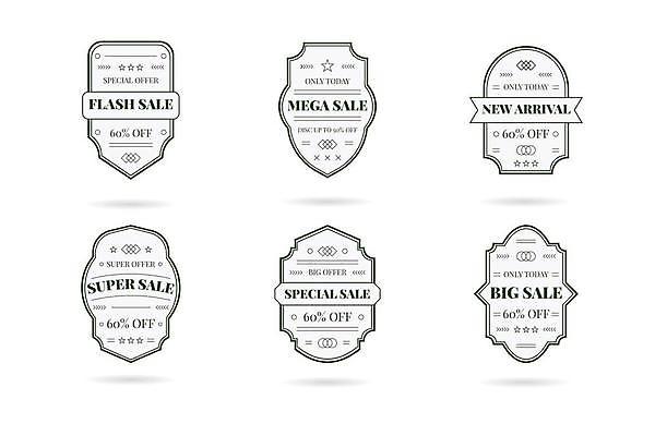 EPS 해외이미지 디자인 일러스트 사람없음 쇼핑 세트 라벨 세일 흰색 빈티지 복고 심플 해외일러스트 컬러 컨셉 프레임 파일형식 벡터 이미지허브