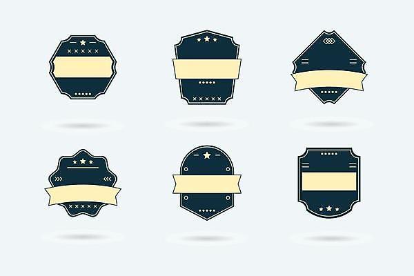 EPS 해외이미지 디자인 리본 일러스트 사람없음 세트 노란색 라벨 빈티지 남색 복고 마름모 해외일러스트 도형 컬러 컨셉 프레임 파일형식 벡터 이미지허브