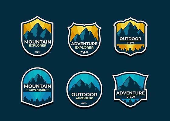 EPS 해외이미지 별 일러스트 산 아웃도어 사람없음 파란색 노란색 라벨 원형 심볼 배지 방패모양 어드벤처 해외일러스트 자연요소 모양 도형 컬러 프레임 방패 파일형식 벡터 이미지허브