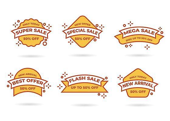 EPS 해외이미지 리본 일러스트 사람없음 쇼핑 세트 노란색 라벨 세일 마름모 50% 오각형 아기자기 해외일러스트 도형 컬러 컨셉 프레임 퍼센트 파일형식 벡터 이미지허브