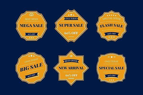 EPS 해외이미지 일러스트 사람없음 쇼핑 세트 노란색 라벨 세일 빈티지 원형 복고 마름모 별모형 해외일러스트 도형 별 컬러 컨셉 프레임 모형 파일형식 벡터 이미지허브