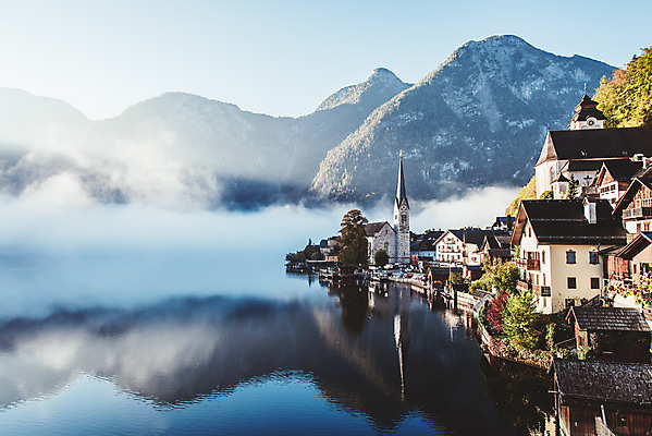 포토 JPG 주간 해외풍경 호수 여행 유럽풍경 자연 하늘 주택 풍경 사람없음 야외 마을 안개 오스트리아 할슈타트 국내포토 자연요소 해외 유럽 날씨 건물 생태계 파일형식