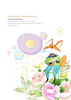 PSD 동물 캐릭터 한마리 열매 꽃 동물캐릭터 잎 연주 일러스트 수채화 따뜻함 사람없음 기타 여우 감성 국내일러스트 일러캐릭터 식물 1 음악 컨셉 포유류 현악기 파일형식