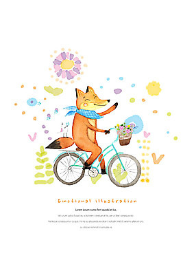 PSD 동물 캐릭터 한마리 꽃 여유 동물캐릭터 잎 일러스트 수채화 따뜻함 사람없음 자전거 스카프 즐거움 여우 감성 국내일러스트 일러캐릭터 식물 1 감정 컨셉 포유류 바이크 목도리 파일형식