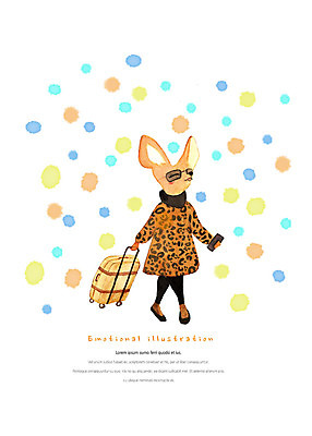 PSD 동물 캐릭터 한마리 동물캐릭터 여행 일러스트 수채화 따뜻함 사람없음 선글라스 캐리어 코트 즐거움 여우 감성 호피 호피패션 국내일러스트 일러캐릭터 1 패션 감정 안경 컨셉 무늬 포유류 여행가방 외투 파일형식