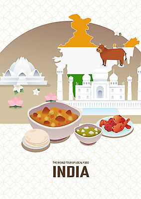 꽃 행복 여행 일러스트 휴가 사람없음 관광지 세계 난 세계여행 소 인도 카레 동남아음식 인도여행 탄두리치킨 국내일러스트 AI파일 식물 감정 아시아 음식 해외여행 포유류 치킨 인도음식 파일형식 벡터