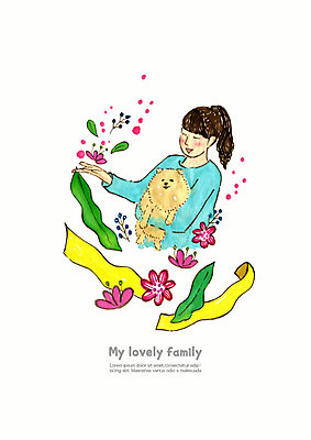 PSD 식물 한마리 여자 꽃 행복 리본 반려견 잎 일러스트 가족 안기 수채화 사랑 한명 미소 사람 상반신 성인 반려동물 봄 기쁨 강아지 번짐 반려 성인여자한명만 국내일러스트 동물 1 계절 감정 관계 모션 표정 개 여자한명만 성인여자만 파일형식 효과