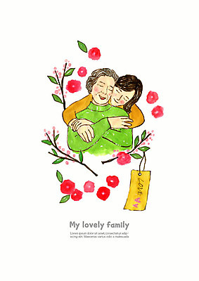 PSD 여자 노년 꽃 딸 행복 잎 일러스트 가족 모녀 엄마 수채화 사랑 미소 사람 상반신 성인 두명 꼬리표 봄 기쁨 번짐 백허그 여자만 국내일러스트 식물 계절 감정 관계 포옹 표정 라벨 파일형식 효과