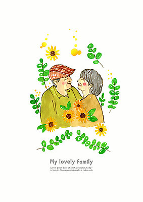 PSD 여자 노년 남자 꽃 행복 잎 일러스트 가족 안기 수채화 사랑 미소 사람 상반신 두명 초록색 노란색 마주보기 노부부 봄 기쁨 번짐 노인만 국내일러스트 식물 부부 계절 감정 컬러 관계 모션 표정 성인 성인만 파일형식 효과