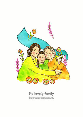 PSD 식물 여자 노년 꽃 행복 리본 할머니 어린이 잎 일러스트 가족 안기 손녀 수채화 대가족 사랑 사람 상반신 성인 세명 컬러풀 봄 기쁨 삼대 번짐 국내일러스트 계절 감정 컬러 관계 모션 손주 파일형식 효과