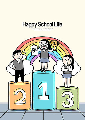 전신 PSD 구름 학생 여학생 여자 남자 교복 남학생 무지개 일러스트 청소년 사람 10대 세명 컬러풀 숫자 스쿨라이프 기쁨 우승 트로피 백점 시상대 에듀 스쿨팩 국내일러스트 자연요소 문자 라이프스타일 옷 감정 컬러 학교 최고 상_우승 점수 에듀케이션 파일형식