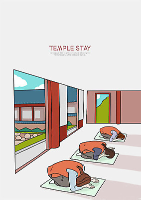 전신 PSD 여자 엎드리기 불교 일러스트 실내 사람 성인 세명 기도 절 사찰 편안함 즐거움 기와지붕 정성 템플스테이 국내일러스트 감정 종교 종교건축 모션 지붕 기와 내부 인사 체험 감각 파일형식