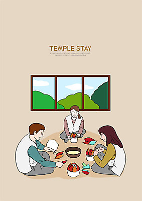 전신 PSD 나무 여자 남자 불교 일러스트 창문 실내 사람 앉기 성인 세명 컬러풀 방 숲 편안함 즐거움 만들기 연등 신중 템플스테이 국내일러스트 식물 감정 종교 컬러 컨셉 모션 내부 등불 체험 감각 불교용품 파일형식