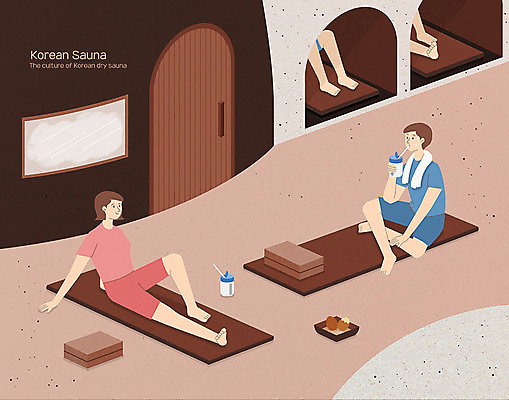 전신 PSD 한국문화 여자 남자 여유 분홍색 일러스트 베개 휴식 실내 따뜻함 사람 앉기 여러명 성인 수건 눕기 갈색 하반신 매트 마시기 편안함 땀 사우나 식혜 구운계란 찜질방 국내일러스트 동양문화 감정 음료 컬러 다수 컨셉 침구 모션 한국 내부 위생용품 계란 감각 전통차 파일형식