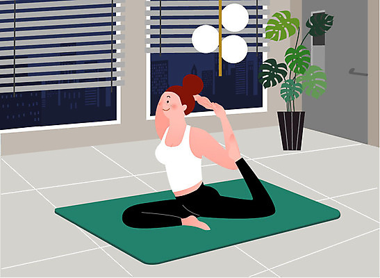 전신 우먼라이프 라이프스타일 여자 화분 일러스트 요가 창문 한명 사람 성인 취미 일상 운동 스트레칭 요가자세 매트 블라인드 싱글 싱글라이프 성인여자한명만 욜로라이프 소확행 혼족 국내일러스트 AI파일 1 웰빙 포즈 건강 라이프 생활 커튼 신조어 여자한명만 성인여자만 파일형식 벡터