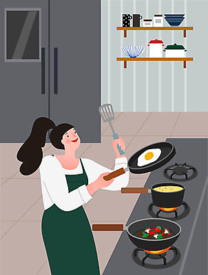 우먼라이프 라이프스타일 식기 접시 여자 음식 일러스트 선반 요리 한명 사람 상반신 성인 취미 일상 주방 앞치마 프라이팬 계란프라이 버너 싱글 싱글라이프 성인여자한명만 욜로라이프 소확행 혼족 국내일러스트 AI파일 1 가구 주방용품 라이프 생활 계란요리 신조어 여자한명만 성인여자만 파일형식 벡터