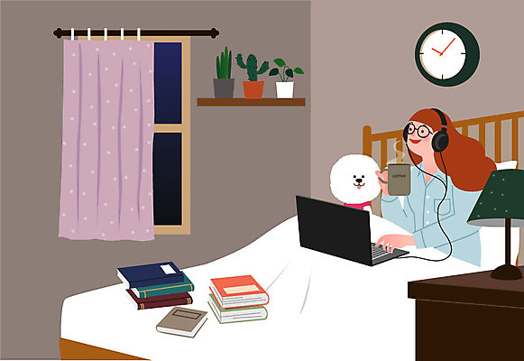 한마리 우먼라이프 라이프스타일 여자 화분 반려견 시계 일러스트 전등 한명 사람 상반신 성인 취미 일상 책 노트북 반려동물 헤드셋 침대 커튼 강아지 싱글 반려 영화감상 싱글라이프 성인여자한명만 욜로라이프 소확행 혼족 국내일러스트 AI파일 동물 1 음향기기 가구 조명 라이프 생활 전자제품 헤드폰 감상 개 영화 신조어 여자한명만 성인여자만 파일형식 벡터