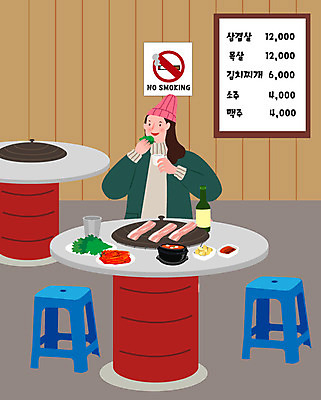 우먼라이프 라이프스타일 여자 술잔 일러스트 한명 사람 상반신 성인 취미 일상 식당 먹기 싱글 삼겹살 메뉴판 소주병 삼겹살집 솥뚜껑 싱글라이프 성인여자한명만 욜로라이프 소확행 혼족 맛있는 고깃집 국내일러스트 AI파일 1 모션 술병 잔 돼지고기 라이프 생활 상점 소주 신조어 여자한명만 성인여자만 파일형식 벡터