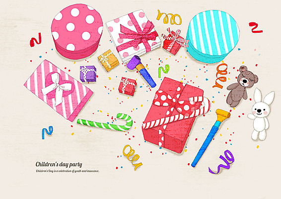 PSD 리본 인형 백그라운드 일러스트 포장 선물 사랑 사람없음 선물상자 컬러풀 곰인형 어린이날 오브젝트 파티용품 5월행사 가정의달 토끼인형 베이지색 국내일러스트 기념일 감정 컬러 이벤트 상자 파티 토끼 5월 이벤트용품 파일형식