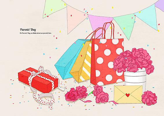 PSD 꽃 리본 백그라운드 일러스트 편지봉투 선물 사람없음 선물상자 컬러풀 쇼핑백 어버이날 편지 카네이션 오브젝트 5월행사 가정의달 가랜드 베이지색 국내일러스트 카드프레임 식물 기념일 컬러 가방 봉투 프레임 이벤트 상자 5월 파티용품 파일형식