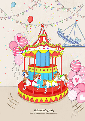 PSD 백그라운드 일러스트 사랑 사람없음 컬러풀 놀이공원 어린이날 오브젝트 감사 5월행사 가정의달 풍선 회전목마 가랜드 바이킹 베이지색 국내일러스트 기념일 감정 컬러 이벤트 테마파크 놀이기구 5월 파티용품 파일형식