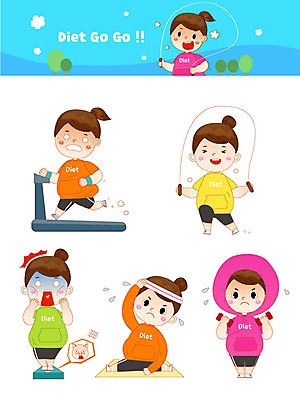 전신 캐릭터 여자 다이어트 일러스트 요가 건강 들기 사람 여러명 상반신 성인 파란색 운동 헬스 놀람 아령 요가자세 매트 돼지 체중계 줄넘기 런닝머신 성인여자만 일러캐릭터 AI파일 웰빙 감정 컬러 포즈 다수 포유류 모션 표정 운동기구 여자만 성인만 파일형식 벡터