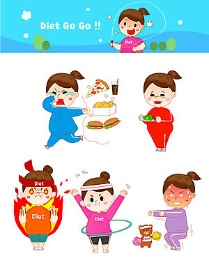 전신 캐릭터 여자 다이어트 채소 일러스트 불 피자 건강 사람 여러명 상반신 성인 파란색 운동복 운동 파이팅 치킨 햄버거 결심 눈물 줄넘기 훌라후프 식이조절 스쿼트 일러캐릭터 AI파일 자연요소 옷 감정 컬러 다수 컨셉 모션 패스트푸드 서양음식 닭고기요리 파일형식 벡터 운동자세