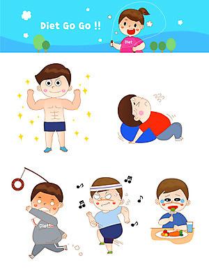 전신 캐릭터 여자 남자 음악 다이어트 채소 일러스트 근육 건강 사람 여러명 상반신 성인 파란색 운동 짐볼 물컵 줄넘기 에어로빅 식이조절 저칼로리식단 힘듦 일러캐릭터 AI파일 컬러 다수 컨셉 문화예술 컵 춤 식단 저칼로리 파일형식 벡터