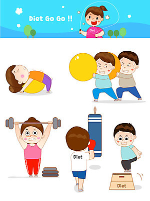 전신 캐릭터 여자 남자 다이어트 일러스트 건강 들기 사람 여러명 상반신 성인 파란색 운동 권투 짐볼 역기 땀 줄넘기 샌드백 뜀틀 일러캐릭터 AI파일 스포츠용품 컬러 다수 모션 격투기 파일형식 벡터