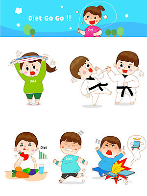 전신 캐릭터 여자 남자 하늘색 다이어트 채소 의자 일러스트 건강 사람 여러명 상반신 성인 파란색 달리기 운동 손상 비만 태권도 줄넘기 맨손운동 식이조절 일러캐릭터 AI파일 컬러 가구 다수 컨셉 모션 격투기 몸매 파일형식 벡터