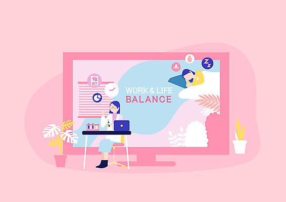 전신 여자 화분 시계 분홍색 의자 일러스트 베개 휴식 실험기구 사람 상반신 성인 두명 노트북 모니터 이불 침대 잠 업무 블라인드 비교 연구실 연구원 집중 책상 시험관 문서 워라밸 국내일러스트 AI파일 직업 컬러 과학 가구 컨셉 침구 전자제품 컴퓨터 작업 커튼 신조어 파일형식 벡터