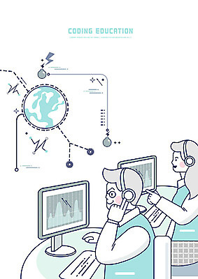 PSD 학생 여자 교육 남자 지구 일러스트 청소년 그래프 사람 상반신 두명 10대 컴퓨터 모니터 헤드셋 가리킴 키보드 스마트 청소년교육 책상 컴퓨터교육 십대만 방과후 4차산업 코딩 국내일러스트 산업 음향기기 가구 컨셉 손짓 전자제품 헤드폰 파일형식