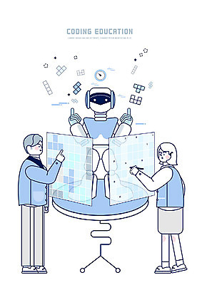 전신 PSD 학생 여자 교육 남자 일러스트 청소년 대화 사람 두명 10대 컴퓨터 펜 스크린 게임 가리킴 스마트 로봇 청소년교육 책상 컴퓨터교육 테트리스 십대만 방과후 4차산업 코딩 AI_인공지능 국내일러스트 산업 가구 컨셉 놀이 말하기 손짓 전자제품 필기구 파일형식