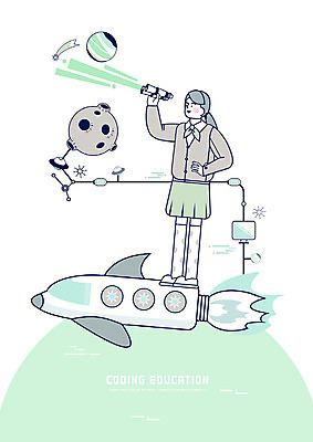 전신 PSD 학생 여학생 여자 교육 교복 일러스트 청소년 한명 사람 10대 컴퓨터 우주 모니터 망원경 행성 로켓 우주선 스마트 청소년교육 컴퓨터교육 십대여자한명만 방과후 4차산업 코딩 국내일러스트 1 옷 산업 컨셉 전자제품 여자한명만 십대여자만 파일형식