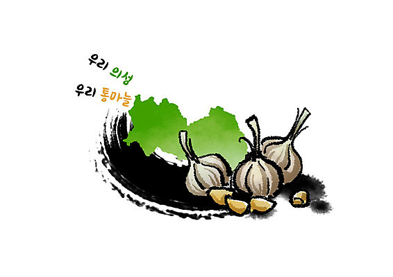 PSD 일러스트 캘리그라피 붓터치 흑백 마늘 사람없음 초록색 노란색 특산물 번짐 지역 의성 통마늘 국내일러스트 컬러 채소 촬영기법 경상북도 파일형식 효과