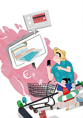 전신 PSD 여자 남자 딸 어린이 분홍색 여행 인터넷 일러스트 통신 호텔 숙소 휴가 수영장 사람 성인 두명 생활 여름 스마트폰 쇼핑 마을 쇼핑카 신용카드 아빠 스마트 튜브 예약 사물인터넷 부녀 4차산업 국내일러스트 계절 산업 컬러 컨셉 가족 정보기술 금융 핸드폰 스마트기기 카트 파일형식