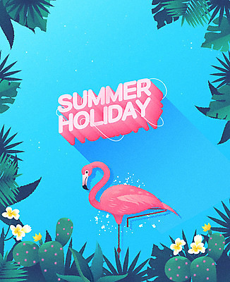 한마리 영어 꽃 하늘색 백그라운드 일러스트 선인장 타이포그라피 사람없음 여름 여름휴가 바캉스 야자수 플라밍고 레터링 보테니컬아트 국내일러스트 AI파일 나무 식물 문자 1 계절 조류 휴가 파란색 파일형식 벡터 여름_계절