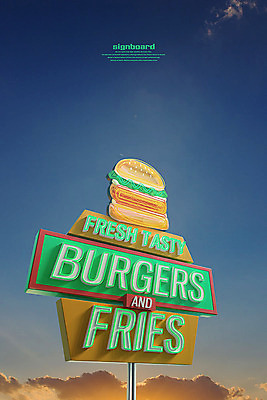 PSD 구름 편집 편집이미지 영어 백그라운드 하늘 간판 타이포그라피 사람없음 3D 햄버거 입체 디지털합성 네온 옥외간판 목업 이미지편집 편집3D 자연요소 문자 패스트푸드 파일형식