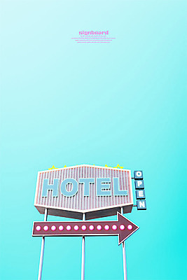 PSD 편집 편집이미지 영어 화살표 로우앵글 백그라운드 하늘 호텔 간판 타이포그라피 사람없음 파란색 3D 오픈 입체 디지털합성 네온 옥외간판 목업 이미지편집 편집3D 문자 뷰포인트 컬러 숙소 파일형식