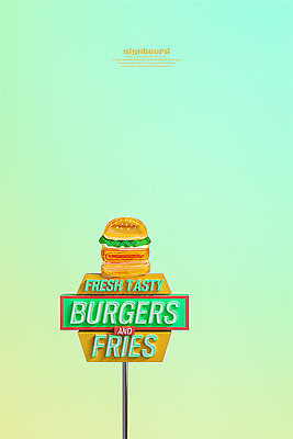 PSD 편집 편집이미지 영어 백그라운드 간판 타이포그라피 사람없음 연두색 3D 햄버거 입체 디지털합성 네온 옥외간판 목업 이미지편집 편집3D 문자 패스트푸드 초록색 파일형식