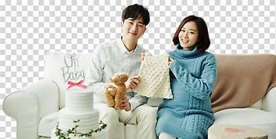 편집이미지 부부 여자 남자 행복 인형 가족 미소 사람 앉기 상반신 20대 성인 두명 앞모습 소파 케이크 임산부 임신 아기용품 한국인 육아 출산 기다림 유아복 PNG 성인만 편집소스 커플 옷 감정 뷰포인트 의자 관계 모션 디저트 표정 동양인 청년 오브젝트 파일형식
