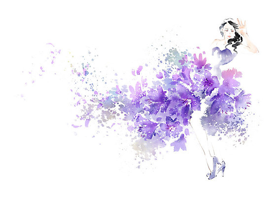 전신 PSD 드레스 옷 여자 꽃 꽃다발 포즈 일러스트 캘리그라피 붓터치 한명 사람 성인 뷰티 보라색 번짐 성인여자한명만 국내일러스트 식물 1 컬러 여자한명만 성인여자만 파일형식 효과