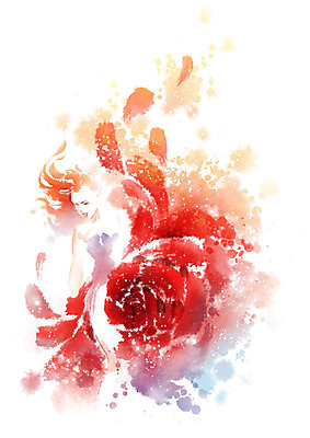 PSD 드레스 옷 여자 꽃 포즈 일러스트 캘리그라피 붓터치 한명 사람 상반신 성인 빨간색 뷰티 화려 번짐 성인여자한명만 국내일러스트 식물 1 컬러 컨셉 여자한명만 성인여자만 파일형식 효과