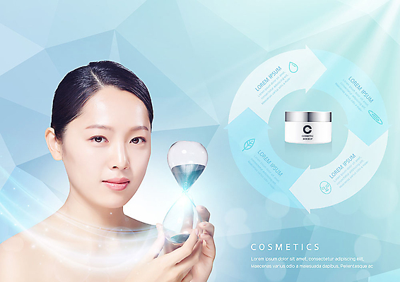 PSD 편집이미지 응시 여자 화살표 한명 들기 사람 상반신 20대 성인 앞모습 파란색 빛 뷰티 화장품 한국인 크림 모래시계 스킨케어 영양크림 의료성형뷰티 성인여자한명만 이미지편집 1 시선 모래 뷰포인트 시계 컬러 모션 동양인 청년 여자한명만 성인여자만 파일형식